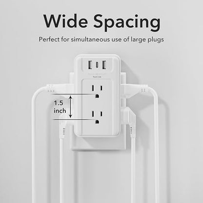BN-LINK Multi Plug Outlet 2 Pack, 6 Wall Outlet Extender with 3 USB Charging Ports (1 USB C) Total 3.4A, 3-Sided Outlets Splitter Multiple Outlet Wall Plug for Home Office Dorm Room