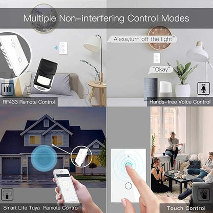 MoesGo 2nd Generation WiFi RF433 Smart Touch Wall Single Fire Smart Switch，No Neutral Wire Needed,Compatible with Smart Life/Tuya App, Works with Alexa and Google Home Single Pole 110V White 2 Gang