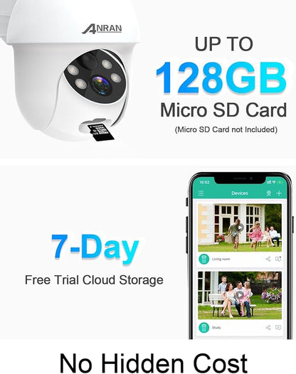 ANRAN Security Camera Wireless Outdoor, 2K Solar Outdoor Camera with 360° View, Smart Siren, Spotlights, Color Night Vision, PIR Human Detection, Pan Tilt Control, 2-Way Talk, IP65, Q1 White