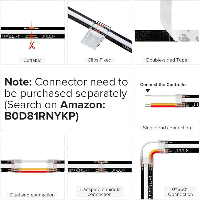 BTF-LIGHTING 16.4FT WS2811 Smart IC RGB DC24V FCOB COB LED Strip Light | UL Listed 630LEDs/m High Density Color Chasing Light 10mm Width Black PCB for Home DIY Lighting(No Adapter or Controller)