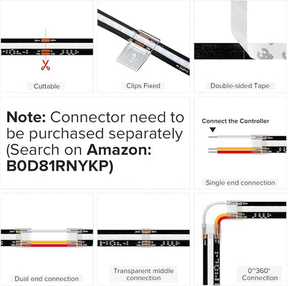 BTF-LIGHTING 24FT WS2811 Smart IC RGB DC24V FCOB COB LED Strip Light | UL Listed 630LEDs/m High Density Color Chasing Light 10mm Width Black PCB for Home DIY Lighting(No Adapter or Controller)