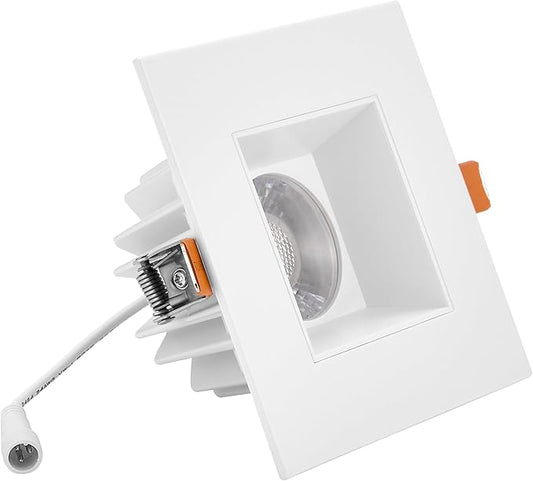 Maxxima 4 in. Ultra-Thin Recessed Anti-Glare LED Downlight, Canless IC Rated, 5 Color Temperature Selectable 2700K/3000K/3500K/4000K/5000K, Dimmable Square White Trim, 90 CRI