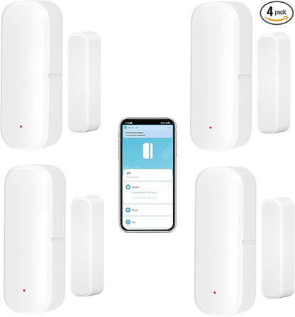 WiFi Door Sensor: Wireless Window Sensor with App Alerts, Tuya Smart Contact Sensor for Home Security and Smart Home Automation, No Hub Required, Compatible with Alexa Google Assistant(4-Pack)