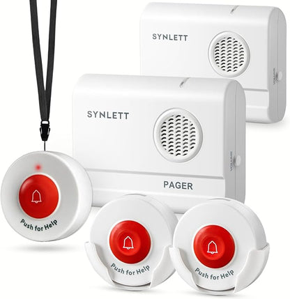 2 Caregiver Pagers & 3 Wireless Nurse Call Buttons for Elderly at Home SOS Alert Seniors Patients