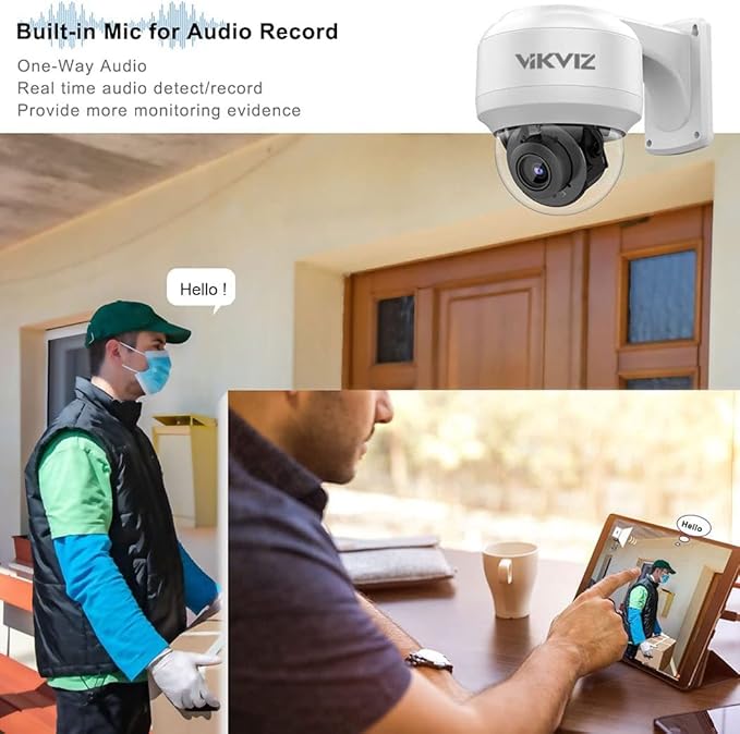 8MP Outdoor PTZ IP Camera Dome with Built-in Mic,4X Optical Zoom 16X Digital Zoom Pan Tilt with 165ft IR Night Vsion,Human/Vehicle Detection,WDR,IP67,IK10,ON-VIF,Compatible with Blue Iris