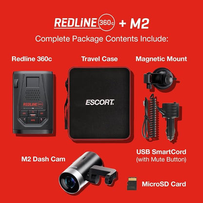 Escort Redline 360c Laser Radar Detector & Escort M2 Smart Dash Cam Bundle