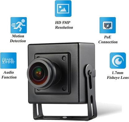 TSEye Fisheye PoE Mini IP Camera, Built in Microphone, Ultra HD 2880 x 1620P@20fps, 1.7mm Panoramic Fisheye Lens, Wide-Angle Home Security Cam, P2P Remote Viewing (I706-3-P-A-TS Metal)