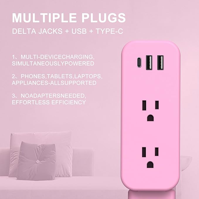 Electrical Outlet Extender Stick - Features USB-A, USB-C and 2 AC Outlets, Extends 22"-34", Rotates 180° Access Hard-to-Reach Outlets, Wall Plug Power Socket Expander Nightstands, Sofa, Desks and More
