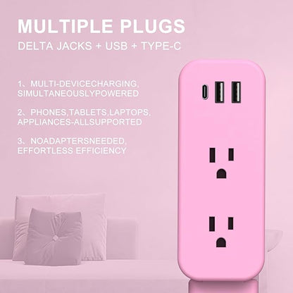 Electrical Outlet Extender Stick - Features USB-A, USB-C and 2 AC Outlets, Extends 22"-34", Rotates 180° Access Hard-to-Reach Outlets, Wall Plug Power Socket Expander Nightstands, Sofa, Desks and More