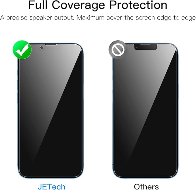 JETech Privacy Full Coverage Screen Protector for iPhone 17e (2026) / iPhone 16e / iPhone 13/13 Pro, Anti-Spy Tempered Glass Film, Edge to Edge Protection, 6.1-Inch Display, 2-Pack