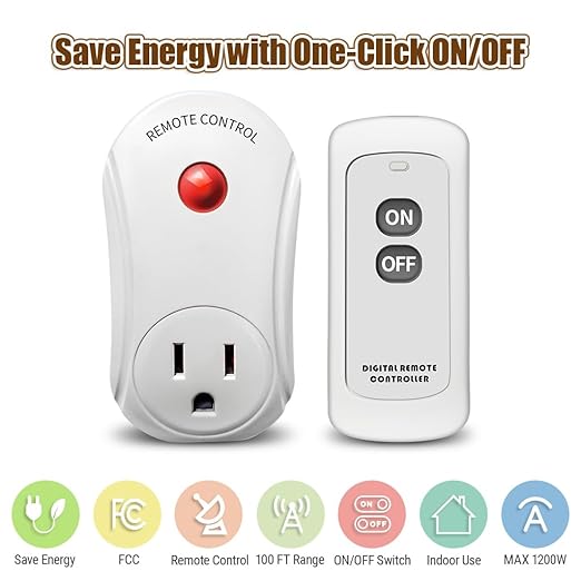 Remote Control Outlet, C-GLNKY Wireless Electrical Plug Switch for Lights, Lamps, Fans, 100ft RF Range,15A 1800W (1 Remote + 1 Outlet+1 Battery)
