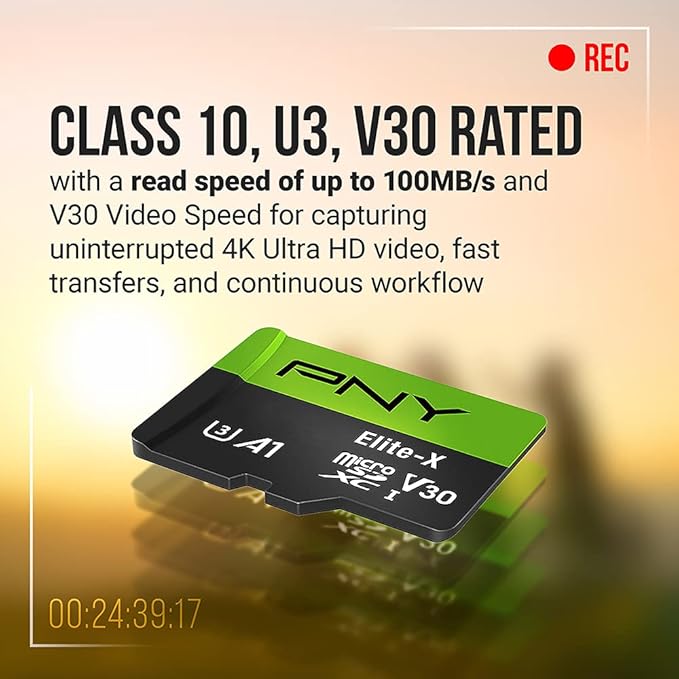 PNY 128GB Elite-X™ Class 10 U3 V30 A1 microSDXC Flash Memory Card - Up to 100MB/s Read, 4K UHD, Full HD, UHS-I, Smooth Content Capture, for Smartphones, Drones, Tablets, 2-Pack