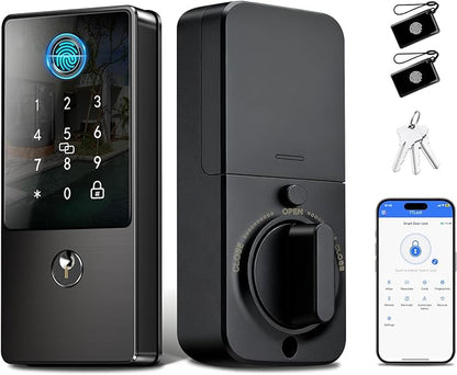 Biometric Smart Lock Deadbolt. Keyless Entry Door Lock with App Control & Remote Code Generation, Electronic Fingerprint Keypad for Home Airbnb Rental. Auto-Lock Anti-Peep Matte Black