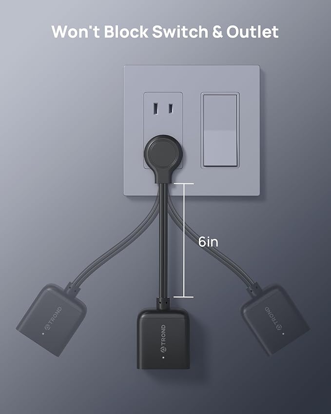 TROND Polarized 2 Prong to 3 Prong Outlet Adapter with 6 Inch Cord, Small 3 Way Outlet Extender No Blocking, Two Prong Flat Plug for Non-Ground Socket in Old Home Office Hotel Behind Furniture, Black