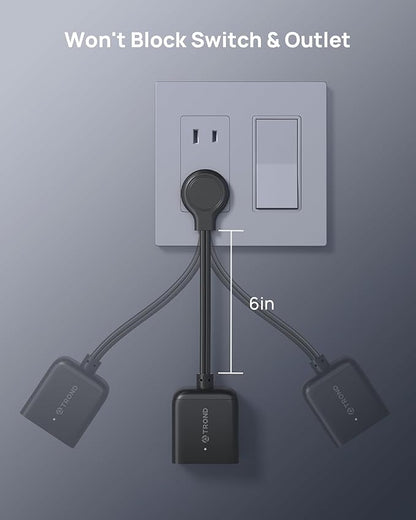 TROND Polarized 2 Prong to 3 Prong Outlet Adapter with 6 Inch Cord, Small 3 Way Outlet Extender No Blocking, Two Prong Flat Plug for Non-Ground Socket in Old Home Office Hotel Behind Furniture, Black