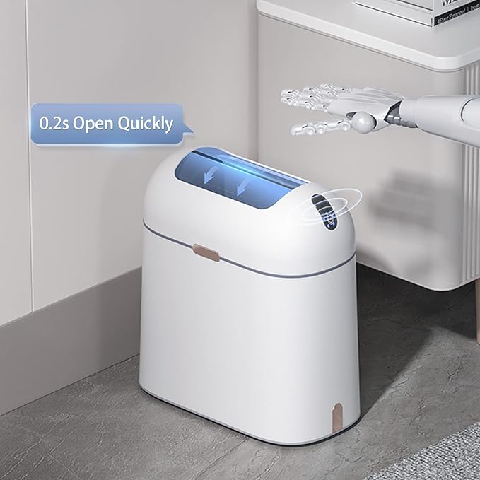 ELPHECO Bathroom Trash Can with lid 2.5 Gallon, Motion Sensor, White Golden