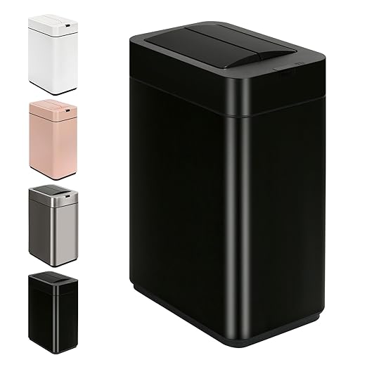 SYNCVIBE Sensor Trash Can with Butterfly Lid 2.6 Gallon Rectangular Automatic Garbage Can, Stainless Steel Trash Bin, Slim Waterproof Wastebaskets with Lid Soft Close for Under Counter, Black
