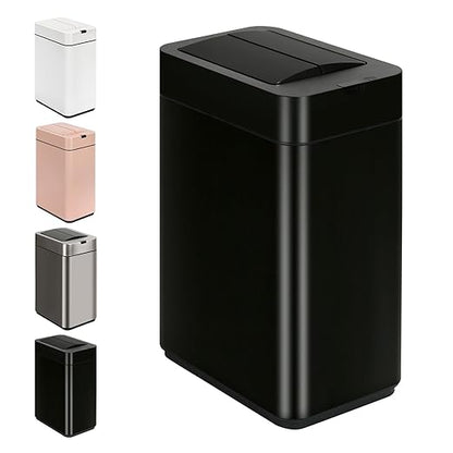 SYNCVIBE Sensor Trash Can with Butterfly Lid 2.6 Gallon Rectangular Automatic Garbage Can, Stainless Steel Trash Bin, Slim Waterproof Wastebaskets with Lid Soft Close for Under Counter, Black