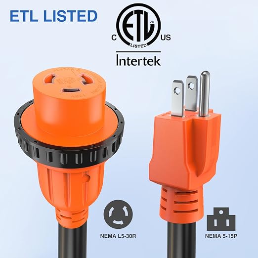 Nilight 15 Amp to 30 Amp RV Locking Adapter Cord ETL Listed 5-15P to L5-30R
