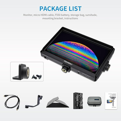 FEELWORLD 5.5 Inch DSR Camera Field Monitor with F550 Battery 2200mAh+Bag Small Full HD 1920x1152 IPS Video Assist Mit HDMI Output and Input S55V3