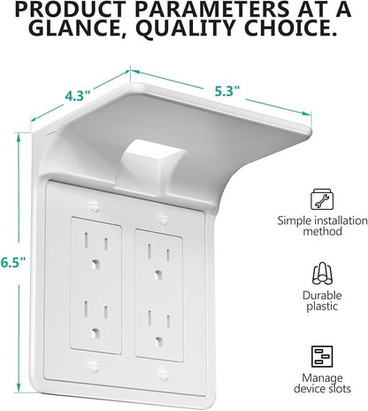WALI Double Outlet Shelf Wall Holder – Bathroom Shelf Duplex for Electric Toothbrush, HomePod Mini, Echo Dot & Phone Charging – White (DLS001)