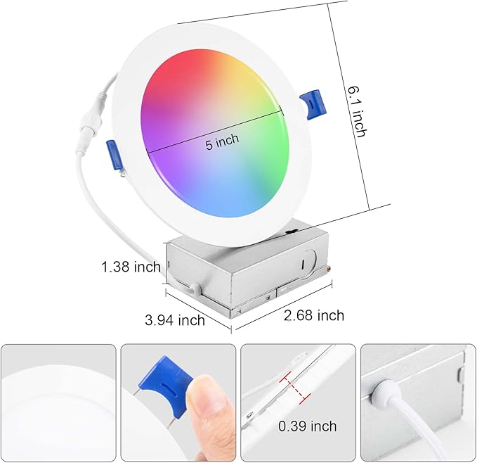 Xsky Smart Recessed Lighting 6 inch 4 Pack,Dimmer Switch Include, Zigbee 3.0 Light, RGBW Dimmable, Downlight, Compatible with Alexa, Home Assistant, SmartThings,16 Million Colors