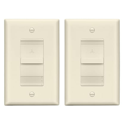LIDER 3-Speed Fan Switch, Slider Switch for Fan, Ceiling Fan Control Switch, 120V, 2.5A Motor, Single Pole, Modern Upgrade, UL Listed, Wall Plate Included, Light Almond, 2 Pack