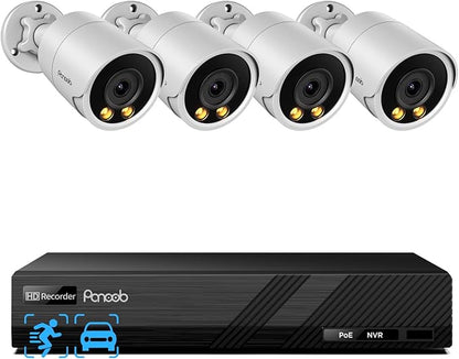 Security Camera System PoE, 4X 4MP Wired Bullet IP Cameras Outdoor Built-in Microphone, AI Human Vehicle Detection, 5MP 8CH NVR (NO HDD), Smart Color Night Vision, PB38F0408-4MD-N