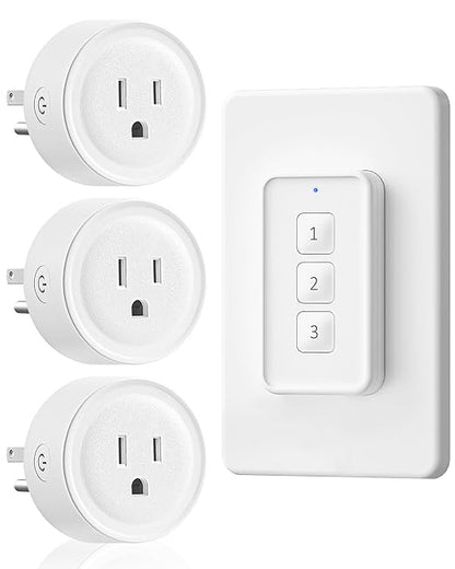 Remote Control Outlet, WILAWELS Wireless Light Switch with Removable Base, On Off Remote Outlet Switch for Light, Lamp, Appliance, 100ft RF Range, 10A/1250W, Expandable, 1 Remote for 3 Plugs W14RC1306