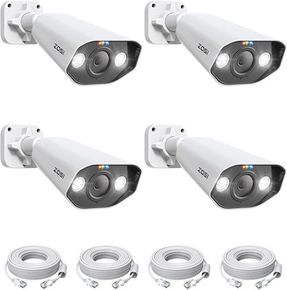 ZOSI 4PK 5MP PoE Add-on Cameras with Ethernet Cables, Human Vehicle Detection, 2-Way Audio, Color Night Vision, Waterproof Outdoor Indoor Security Camera Only Work with Same Brand 5MP 4K NVR