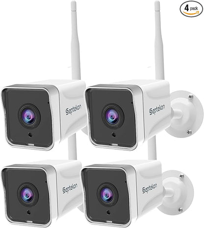 Septekon 4 Pack Outdoor Security Camera 2K，WiFi Cameras for Home Security Outside with Motion Detection Tracking, Night Vision, Two-Way Audio, IP66 Weatherproof, 2.4GHz Wi-Fi, Compatible with Alexa