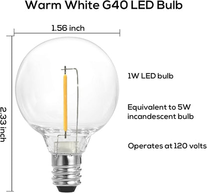 SUNTHIN 50 Pack G40 LED Bulbs, 1W LED Bulbs with E12 Base, 5 Watt Incandescent Bulbs Equivalent, Warm White 2700K, Replacement Bulbs for Globe String Lights, Indoor & Outdoor Use