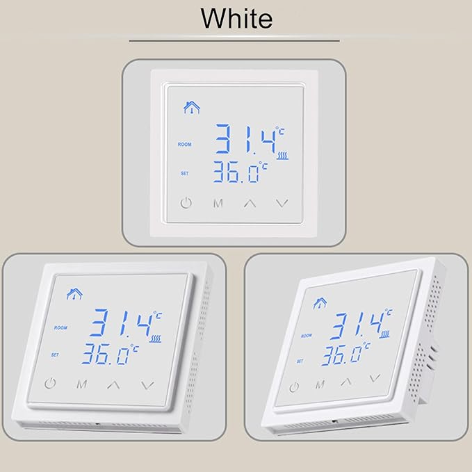 Smart Electric Floor Heating Thermostat 16A AC85V‑250V Home Thermostat, Easy Installation and Accurate Temperature Control (White)