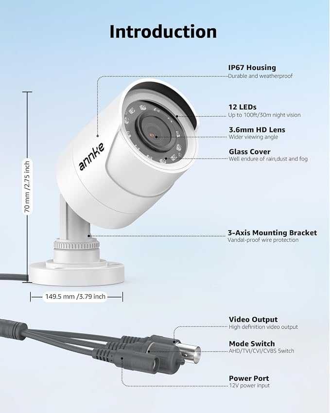 ANNKE 2MP/1080P 4-in-1 CCTV Analog Add-on Security Camera Outdoor, White