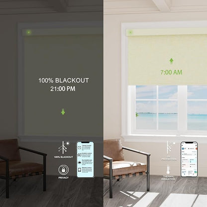 Motorized Blinds with Remote，100% Blackout Smart Blinds Motorized Roller Shades Compatible with Alexa Automatic Blinds for Windows Electric Window Blinds Customized Size Lvory Noir