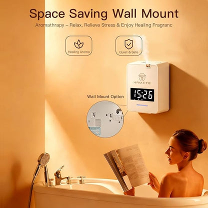 Waterless Diffuser - HVAC System Essential Oil Diffuser with Clock - Whole House & Hotel Coverage 3000 Sq. Ft, 300ML Scent Machine Smart Oil Level Monitoring, Bluetooth Control, Cold Air Tech