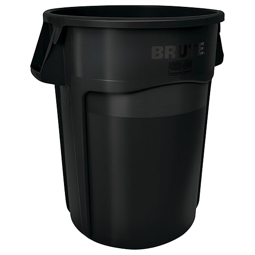 Rubbermaid Commercial Products BRUTE Heavy-Duty Round Trash/Garbage Can with Venting Channels 44 Gallon Black Waste Container for Landscapers/Construction/Restaurants/Offices/Warehouses/Home