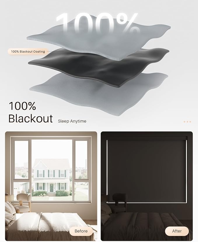 Smart Roller Shades for Windows, Alexa Blackout Motorized Blinds with Remote Control, Easy Install Automatic Electric Blinds for Indoor (48" W x 72" H, Gray)