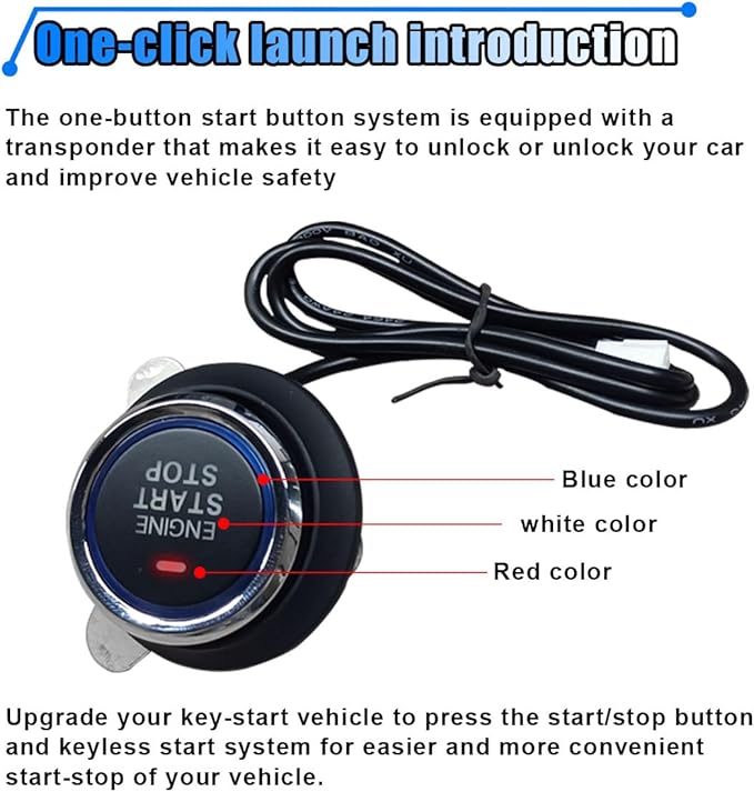Car Push Engine Start Button Kit, Upgrade Push to Start Ignition Kit, Smart Keyless Go System for Most DC12V Cars