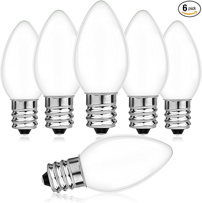 C7 E12 LED Night Light Bulbs 0.5W (5W Equivalent), 2700K Warm White Milky Glass Candelabra Bulbs, Low Watt Small Light Bulb for Window Candles, Chandeliers, Salt Lamp, Appliance, 6 Pack