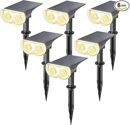 Linkind Solar Lights Outdoor Waterproof LED Spotlights Warm White 6 Pack | Starray, 3 Lighting Modes, 650LM, 3000K, Dusk to Dawn, In-Ground Wall-Mounted for Landscape Yard Garden Tree Flag Pathway