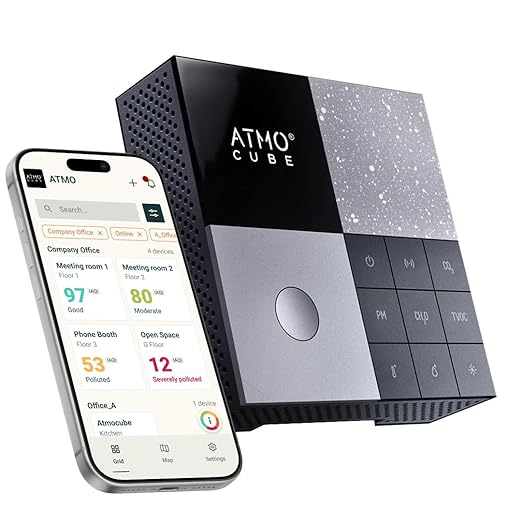 Atmocube Professional 12-in-1 Indoor Air Quality Monitor – CO2, PM2.5, Formaldehyde (CH2O), TVOCs, NOx, Noise & Light Sensor – Wi-Fi, Ethernet & PoE Connectivity – Real-Time Smart Cloud Dashboard