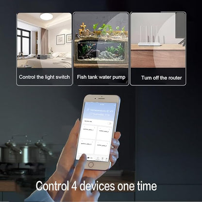 Tuya 4CH WiFi Switch 85-250V Smart Temperature and Humidity Sensor, Dry Contact, Remote Application Control and Monitoring Function, Voice Control, Smart Scene, Compatible with Alexa and Google Home