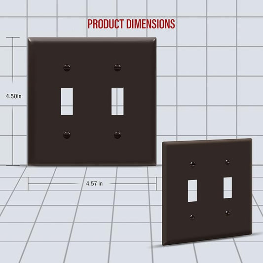 ENERLITES Double Toggle Switch Cover, Two Gang Light Switch Wall Plate, Standard Size 2-Gang 4.5" x 4.5", Unbreakable Polycarbonate Thermoplastic, UL Listed, 8812-BR, Brown