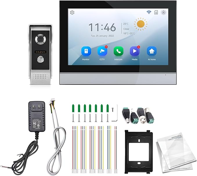 WiFi Wired Video Doorbell System (Wiring Required), 10 Inch High-Definition Monitor +Ring Camera, Support Two-Way Intercom Tuya APP Remote Control & 1080P IR Night Vision for Villa Home Apartment