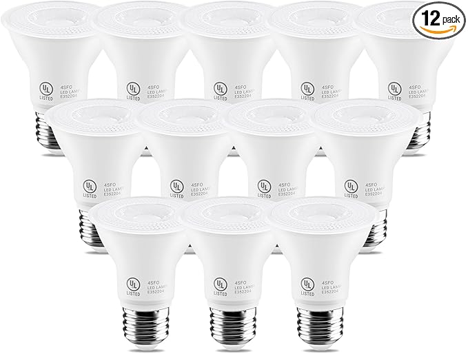 7W Par20 LED Bulb (50W Equivalent), UL Listed, 5000k Daylight White Dimmable Flood Bulbs Lights, 500 Lumens, E26 Base, Recessed Lighting for Indoor Outdoor, 12 Pack