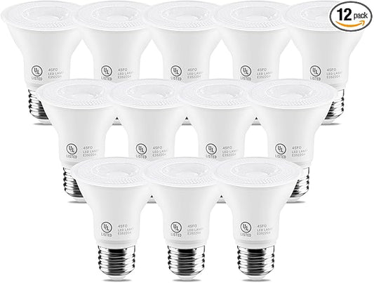 7W Par20 LED Bulb (50W Equivalent), UL Listed, 2700k Ultra Warm White Dimmable Flood Bulbs Lights, 500 Lumens, E26 Base, Recessed Lighting for Indoor Outdoor, 12 Pack