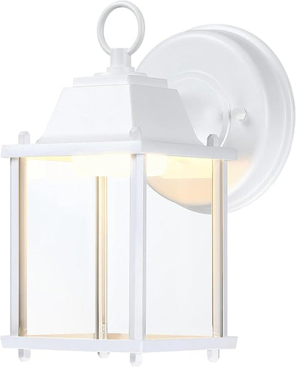 LIT-PaTH Outdoor LED Wall Lantern, Exterior Wall Sconce Porch Light Fixtures, 3000K 9.5W 800 Lumen, Aluminum Housing Plus Glass, Matte White Finish, 1-Pack