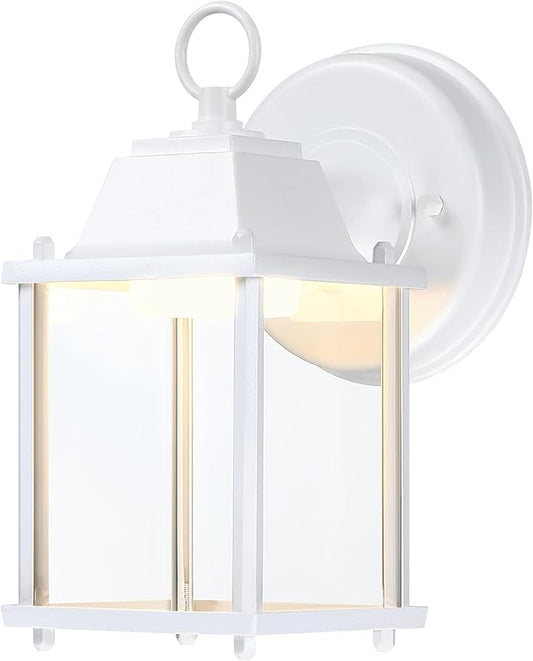 LIT-PaTH Outdoor LED Wall Lantern, Exterior Wall Sconce Porch Light Fixtures, 3000K 9.5W 800 Lumen, Aluminum Housing Plus Glass, Matte White Finish, 1-Pack
