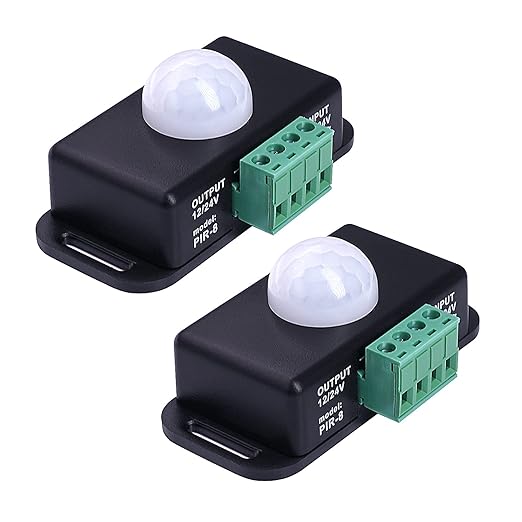 2 Pack Sensky 6A DC 12V 24V PIR Motion Sensor,LED Motion Sensor Switch Body Infrared Motion Sensor Detector Inductor Switch for Timer Function Sign Control PIR Controller LED Strips Lighting
